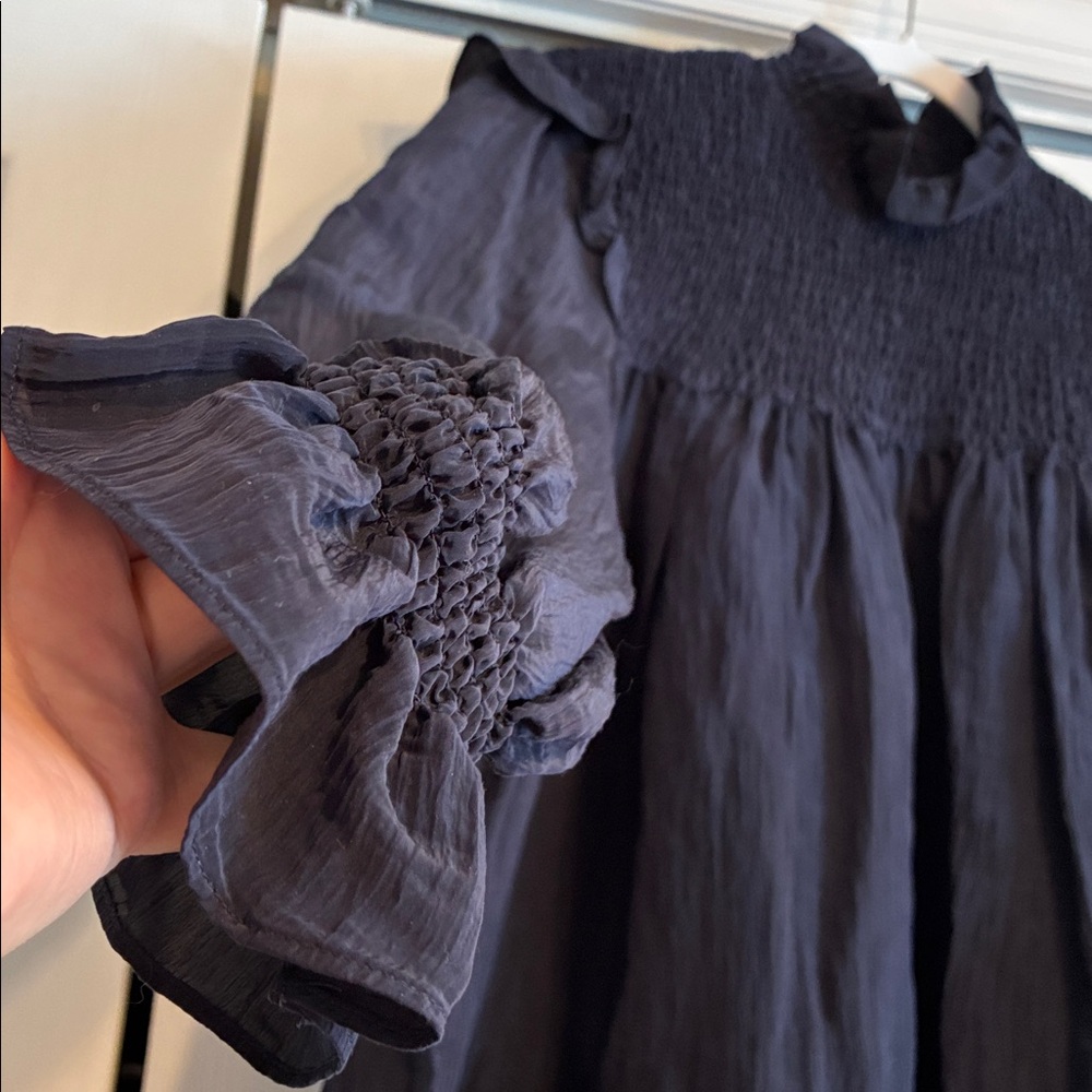 French Connection Navy Smocked Blouse - Picture 4 of 10